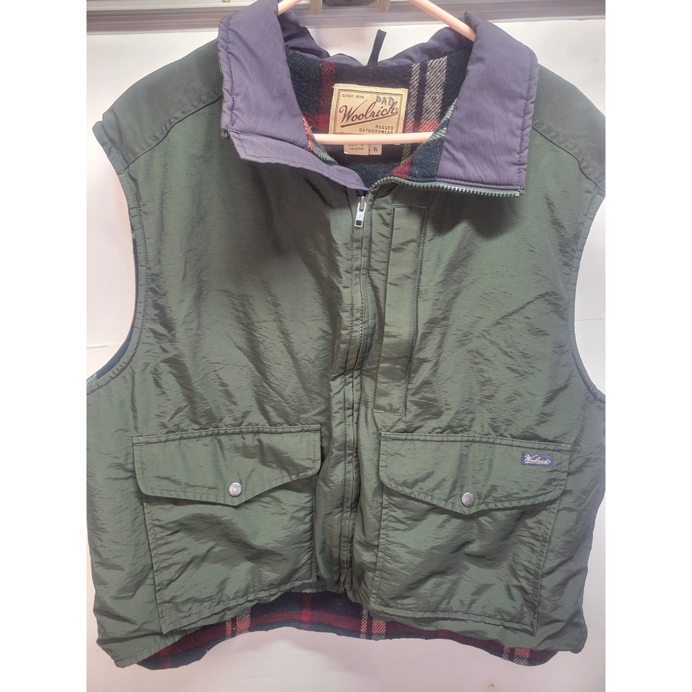 Woolrich Mens XL Olive‎ Green Quilted Vest Flannel Lined Rugged Outdoor